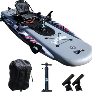 Formula Sports 1-Person Inflatable Pedal Drive Fishing Kayak – Folding PVC Kayak with Movable Seat, Pump, Paddle & Carry Bag, 410 lb Capacity